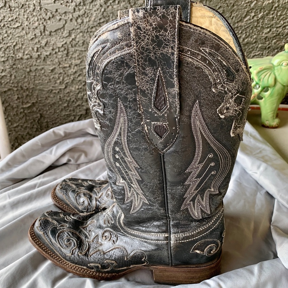 Corral Vintage black lizard inlay square toe 9.5